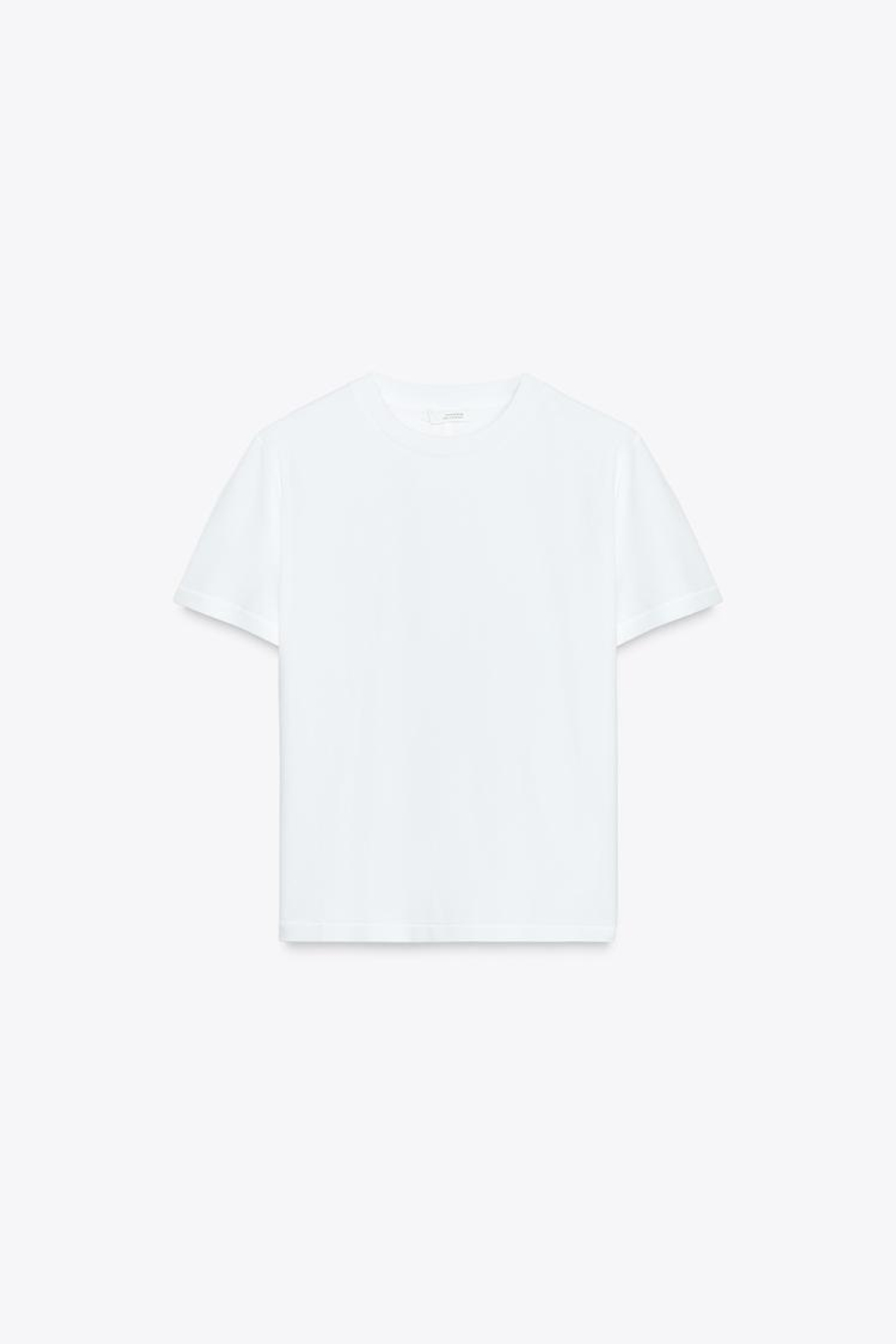 ZARA ФУТБОЛКА ИЗ МЕРСЕРИЗОВАННОГО ХЛОПКА, БЕЛЫЙ