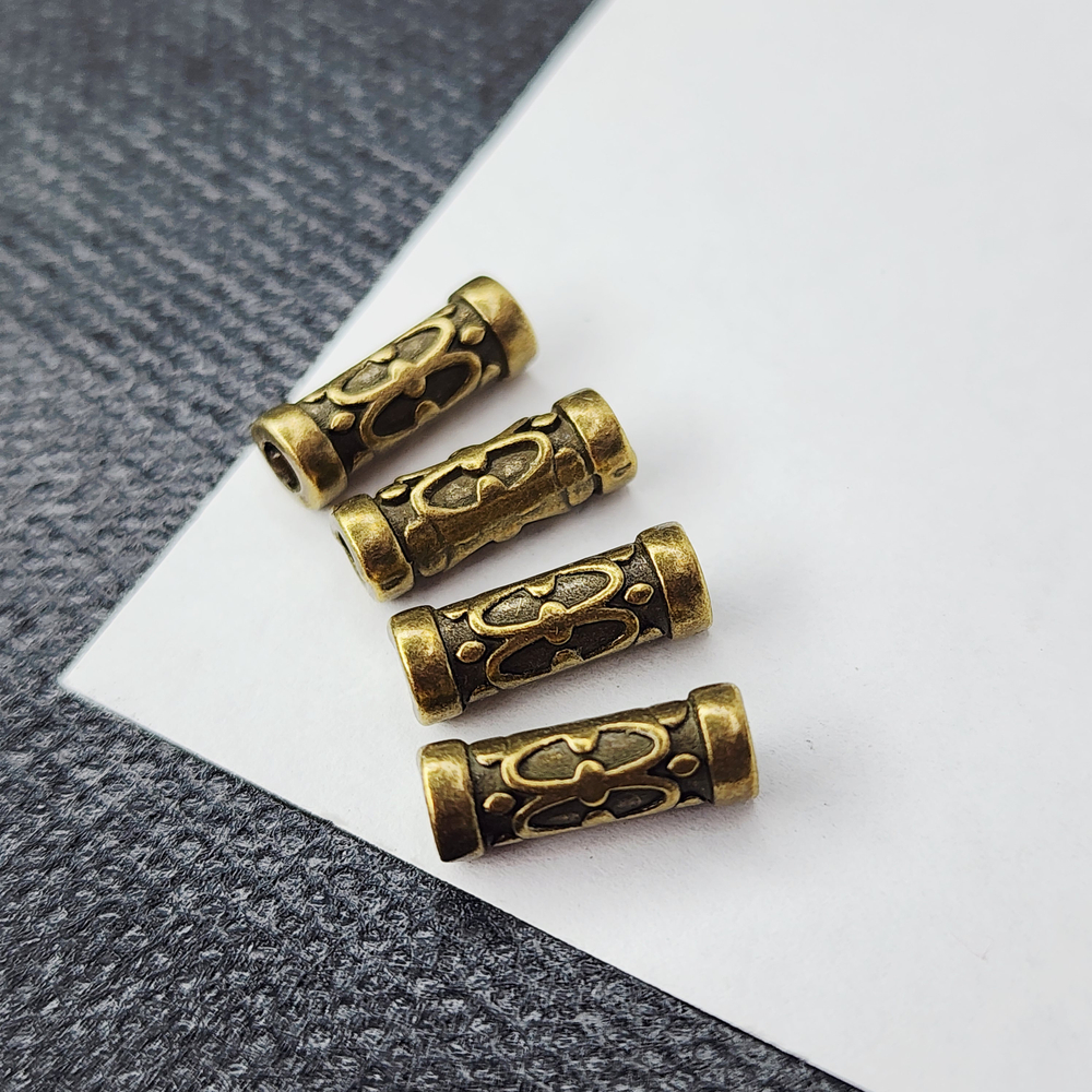Разделитель для бусин, 12мм, трубочка с рисунком, античная бронза