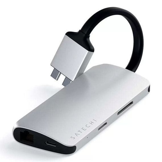 USB-хаб Satechi Type-C Dual Multimedia Adapter для Macbook с двумя портами USB-C ST-TCDMMAS (серебристый)