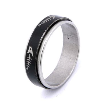 Кольцо стальное (77) "Скелет рыбки"