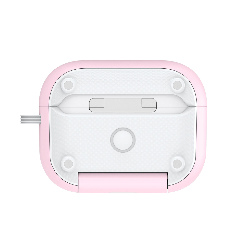 Чехол розового цвета для наушников AirPods Pro 2, белый цвет, Dux Ducis, серия PECQ Series (встроенная подставка для смартфона)