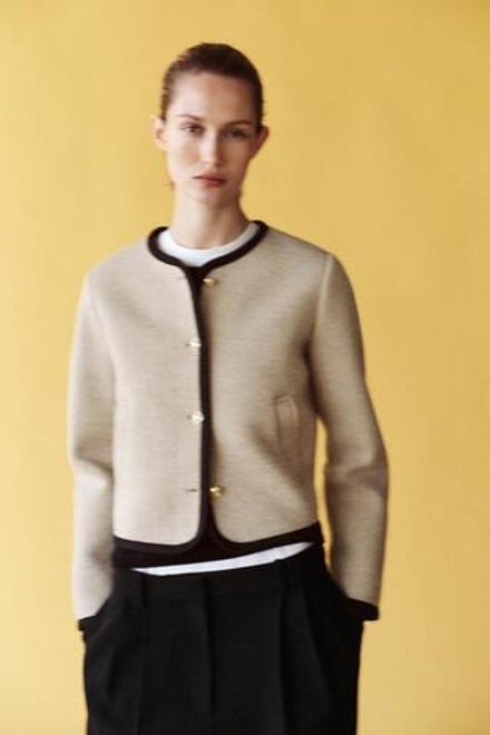ZARA КОРОТКАЯ КУРТКА С ОКАНТОВКОЙ, БЕЖЕВЫЙ
