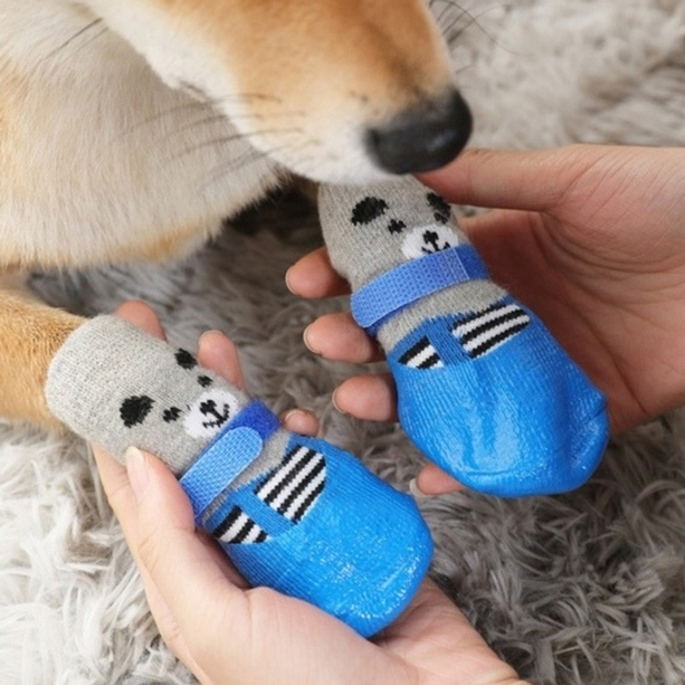 Башмачки для животных прорезиненные на дождливую погоду «LAPUSIK», цвет голубой, размер s, 3,5см