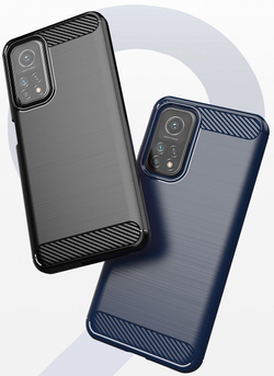 Чехол защитный темно-синего цвета на Xiaomi Mi 10T и Mi 10T Pro, серии Carbon (карбон дизайн) от Caseport