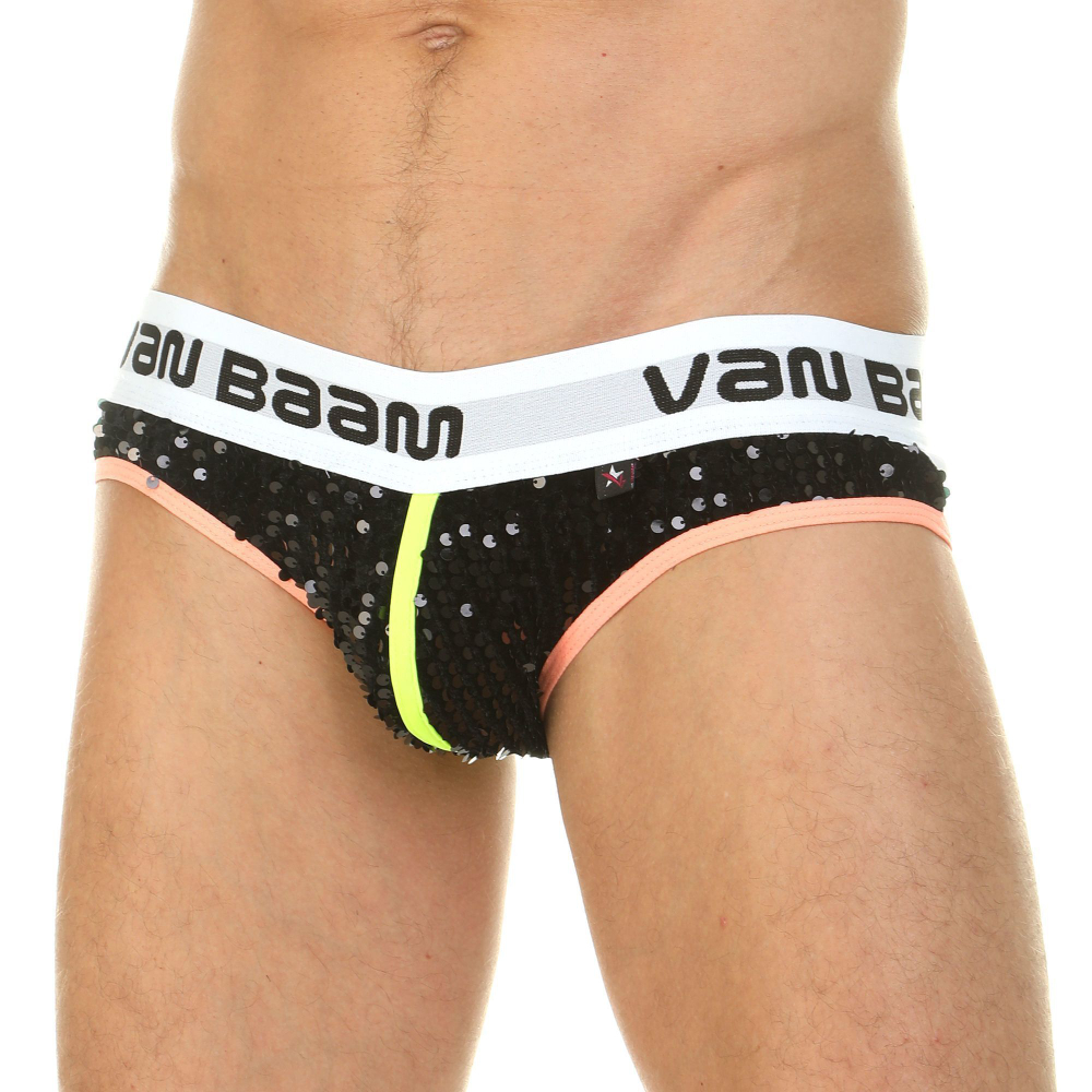 Белые трусы-слипы с черными пайетками (Размер: S) (Цвет: черный)