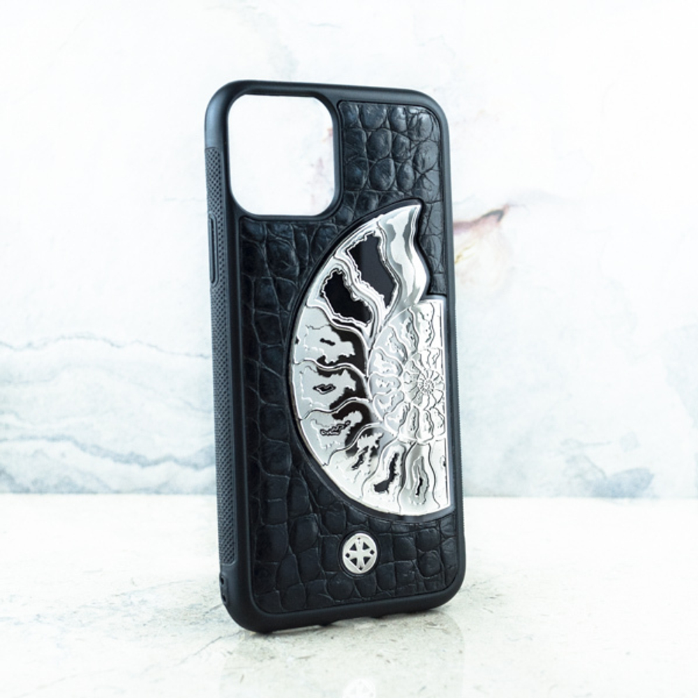 Дизайнерский чехол iPhone с аммонитом крокодил - Euphoria HM Premium - натуральная кожа, ювелирный сплав