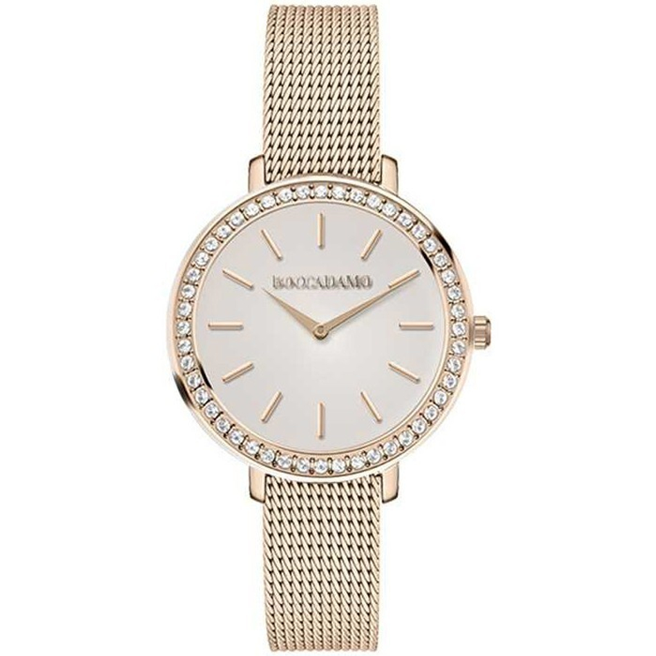 Часы Boccadamo Focus Rosegold FC003 BW/RG с минеральным стеклом, кристаллами Swarovski