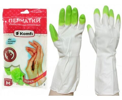 Перчатки хозяйственные виниловые M (71гр пара), микс (роз/голуб/зеленый) PVHCLR2 Komfi