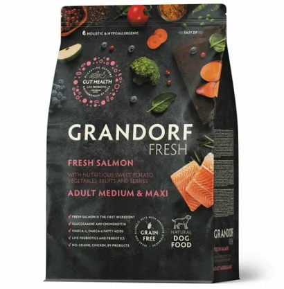 Сухой корм GRANDORF FRESH DOG Salmon MED&MAXI лосось с бататом для собак средних и крупных пород, для здоровья кожи и шерсти или склонных к аллергии 1кг