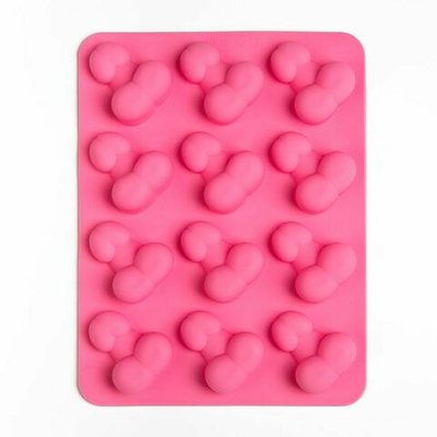 Ярко-розовая силиконовая форма для льда с фаллосами (Цвет: ярко-розовый)