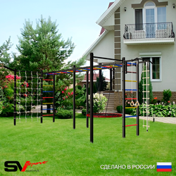 Уличная шведская стенка Sv Sport рукоход х 2 с комплектом турник прямой 2шт У52277 (Турник/Гнездо 80см/Кронш бокс/Канат/кольца/лестница/Сетка)