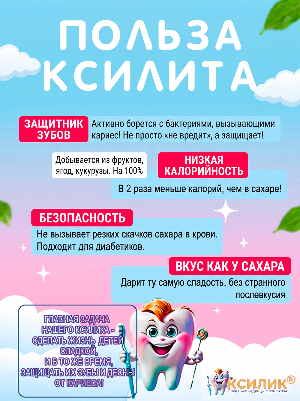 Полезные леденцы с ксилитом на палочке 5 шт без сахара