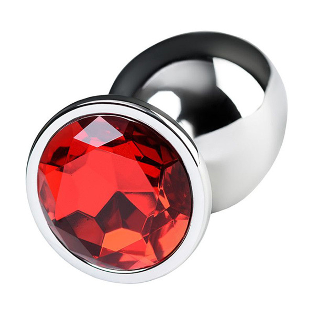 Серебристая анальная втулка 9,5см с рубиновым кристаллом ToyFa Metal 717012-9