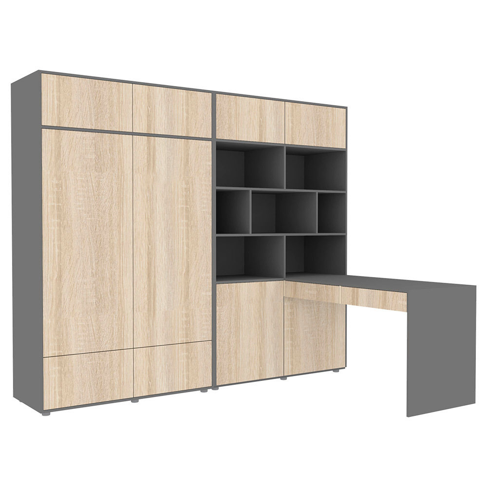 Стол письменный со стеллажом и шкафом КарИВи 2400 Темно-серый Дуб Сонома