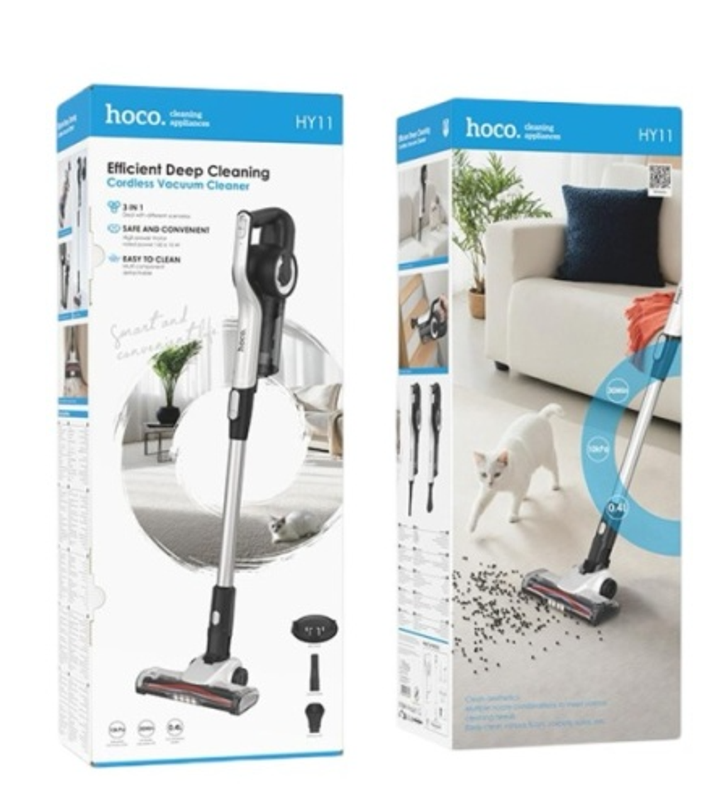 Пылесос HOCO HY11, беспроводной, 150W, 5кПа и 10кПа, резервуар 400мл, АКБ 18V/2000mAh White