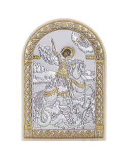 Георгий Победоносец, икона арочная, пластик белый 80х115