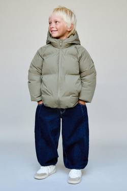 ZARA СТЕГАНЫЙ ПУХОВИК С КАПЮШОНОМ WATER REPELLENT, ХАКИ