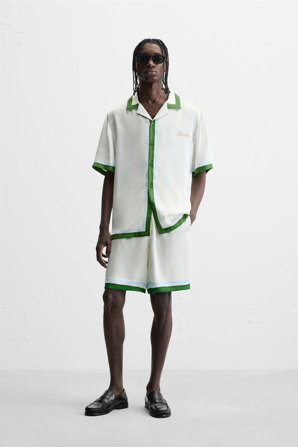 ZARA ШОРТЫ ИЗ САТИНА С ПРИНТОМ, ЗЕЛЕНЫЙ