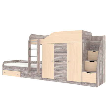 Кровать двухъярусная КарИВи Астра 6 с лестницей Комод КарИВиом Бетон  Дуб Молочный