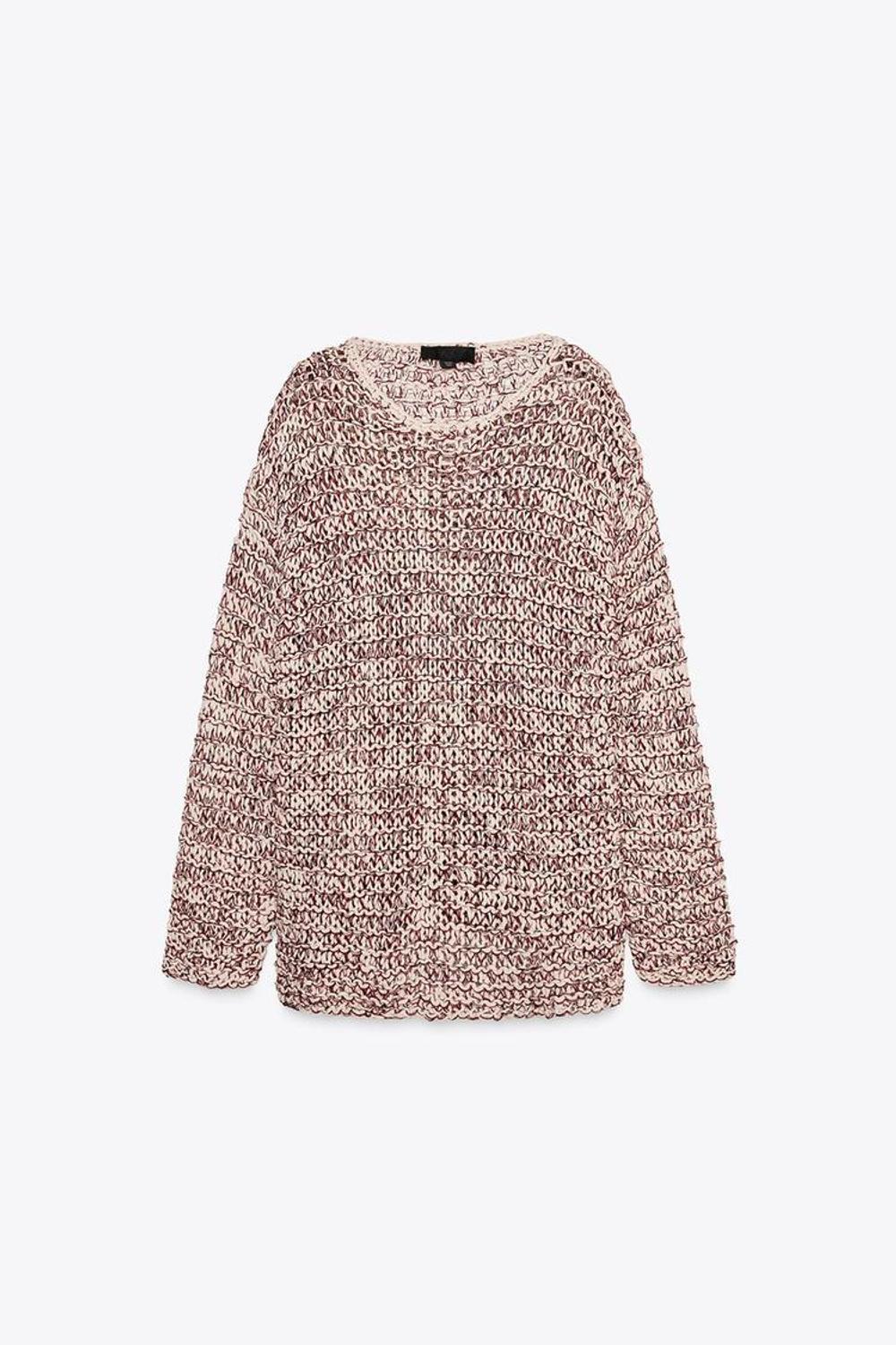 ZARA КОМБИНИРОВАННЫЙ СВИТЕР, БЕЛЫЙ/ГРАНАТОВЫЙ