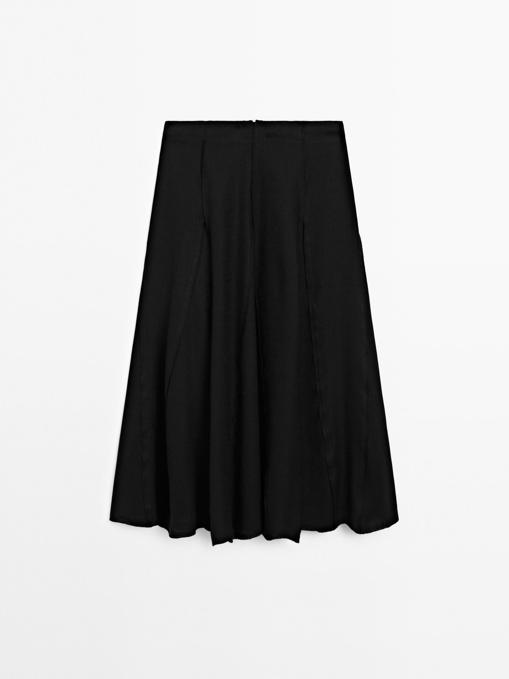 Massimo Dutti Расклешенная юбка миди с декоративной строчкой, черный