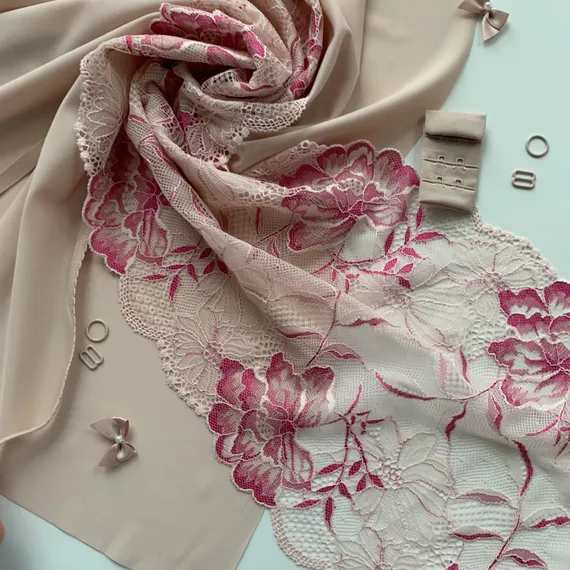 Кружево эластичное пыльно-розовое/фуксия 21 см