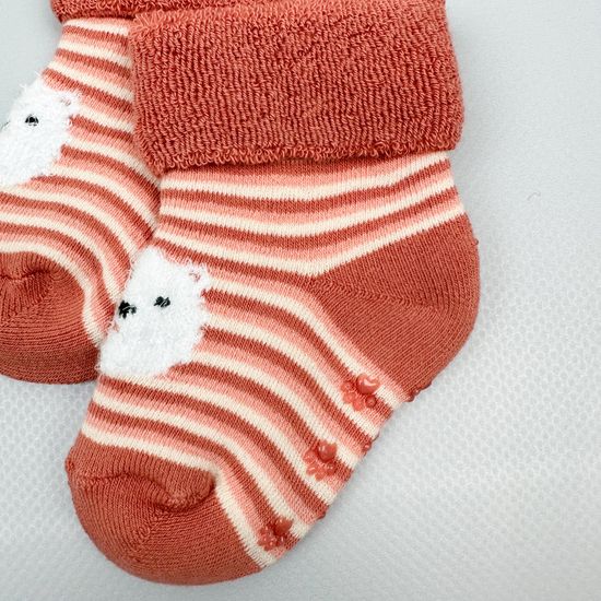 Носочки махровые со стоперами, Темный коралл