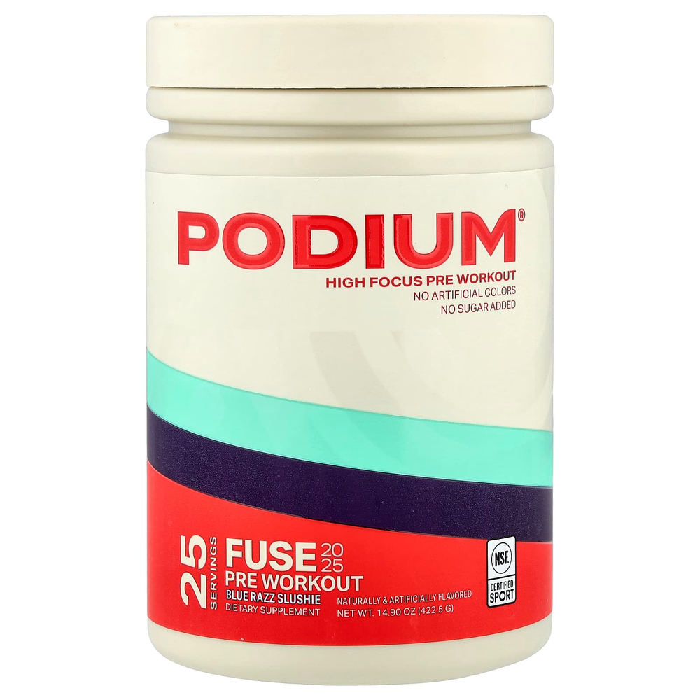 Podium Nutrition, Fuse 2025, предтренировочный комплекс, снек из голубой малины, 422,5 г (14,9 унции)