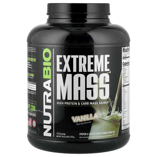 NutraBio, Extreme Mass, со вкусом ванили, 2722 г (6 фунтов)