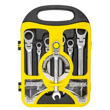 Набор ключей трещоточных с шарниром 7пр.(8,10,12,13,14,17,19мм),в пластиковом держателе DISEN DSD1507F