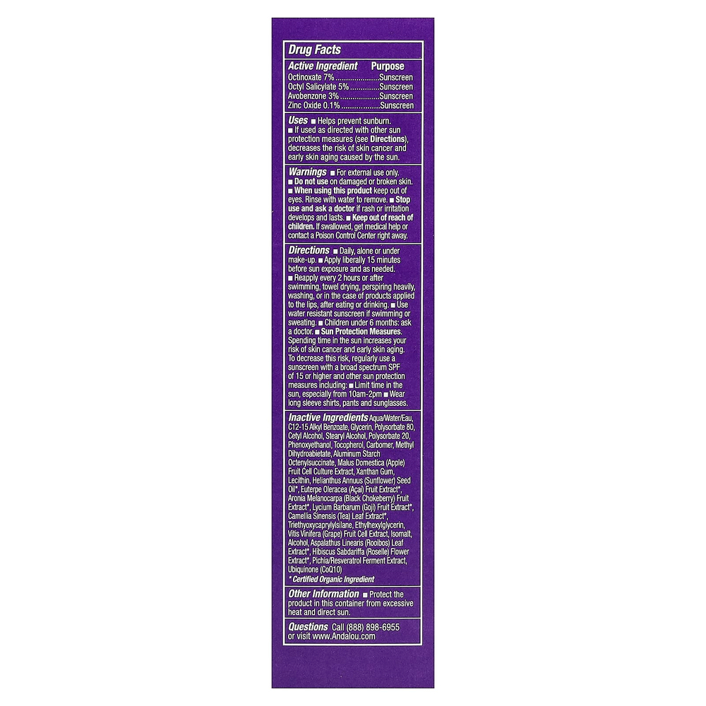 Andalou Naturals, омолаживающая сыворотка для лица, SPF 30, без запаха, 58 мл (2 жидк. унции)
