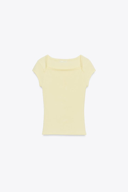 ZARA ФУТБОЛКА ИЗ ХЛОПКА И МОДАЛА, ЖЕЛТЫЙ