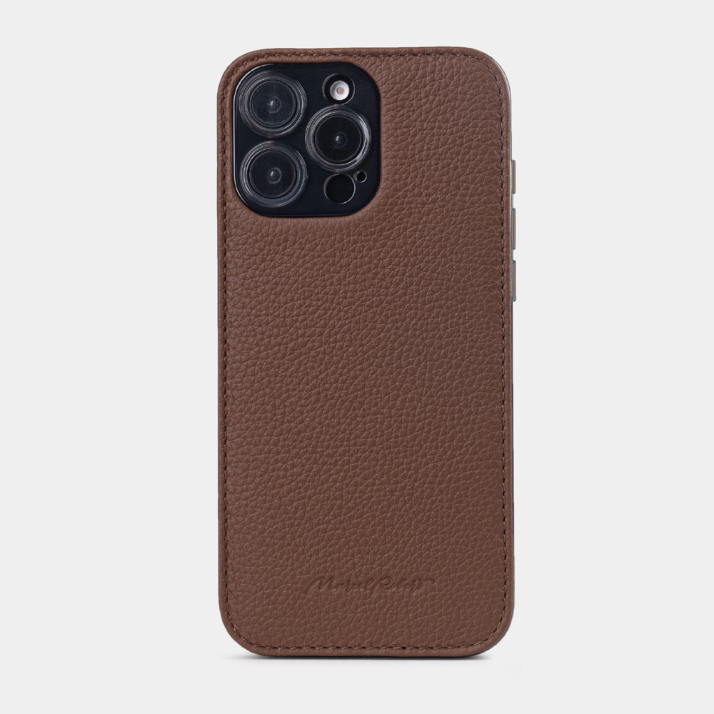 Чехол-накладка кожаная для iPhone 16 Pro Max, теленок цвета шоколад