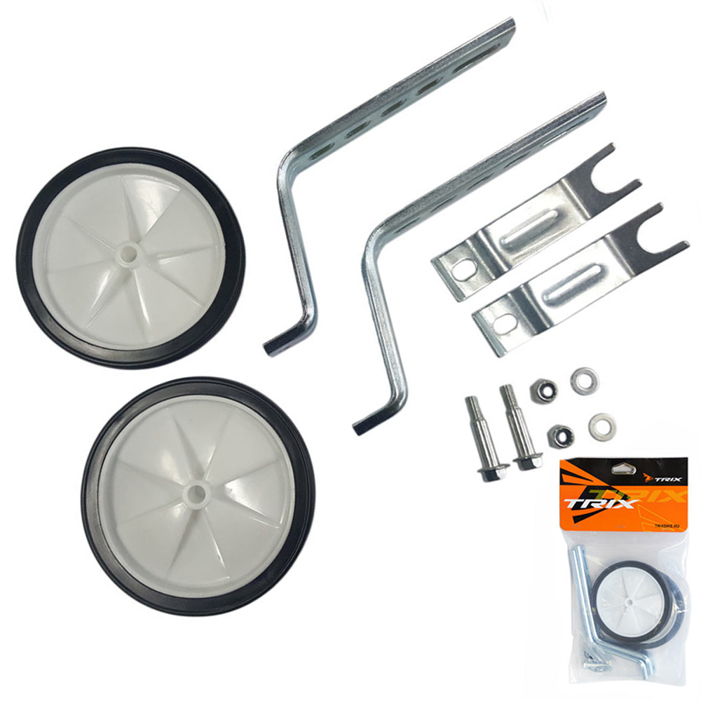 Колесики дополнительные TRIX с креплениями на детский велосипед, стойки 12-20", пластик-резина, черно-белые (16)