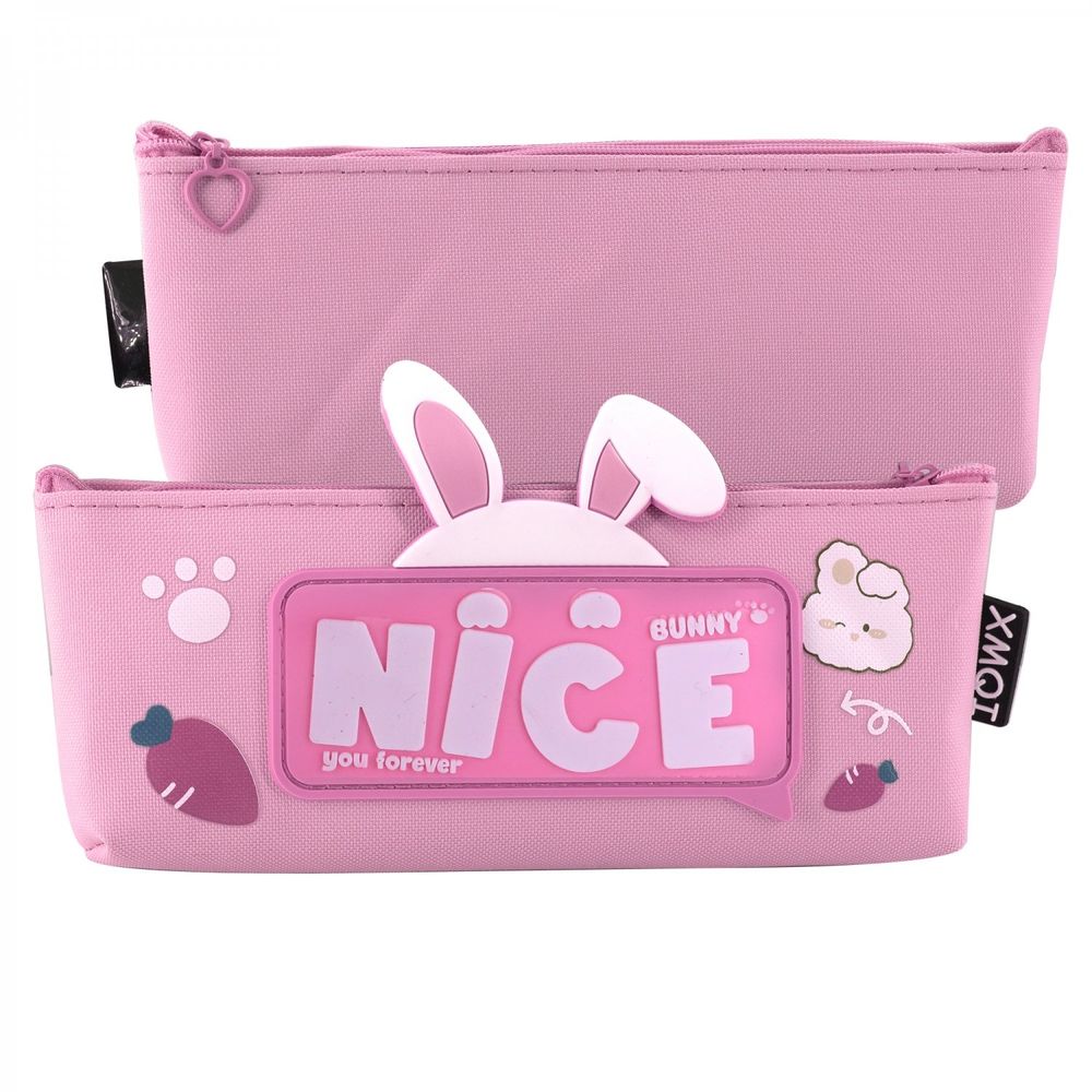 Пенал - косметичка Alingar, ПВХ, молния, 90 х 210 мм, "Bunny nice you forever", розовый, заячьи ушки (надпись NICE)
