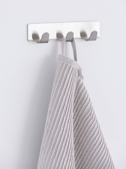 Крючок DeNASTIA на липучке 3 крючка, 2,5x12x2 нерж.сталь, серый