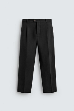 ZARA БРЮКИ ИЗ ФЛАНЕЛИ СО СКЛАДКАМИ, ЧЕРНЫЙ