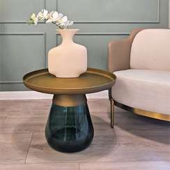 Журнальный столик Zeigna, Ø60х42 см, зеленое стекло, латунь