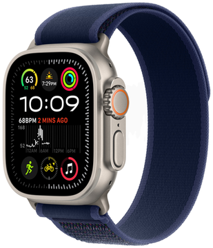 Гарантии Apple Watch Ultra 2 GPS + Cellular, 49 мм, корпус из бежевого титана, ремешок Trail голубого цвета, размер M