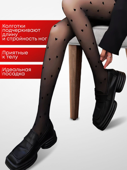 Колготки с сердечками цвет черный р.40-42