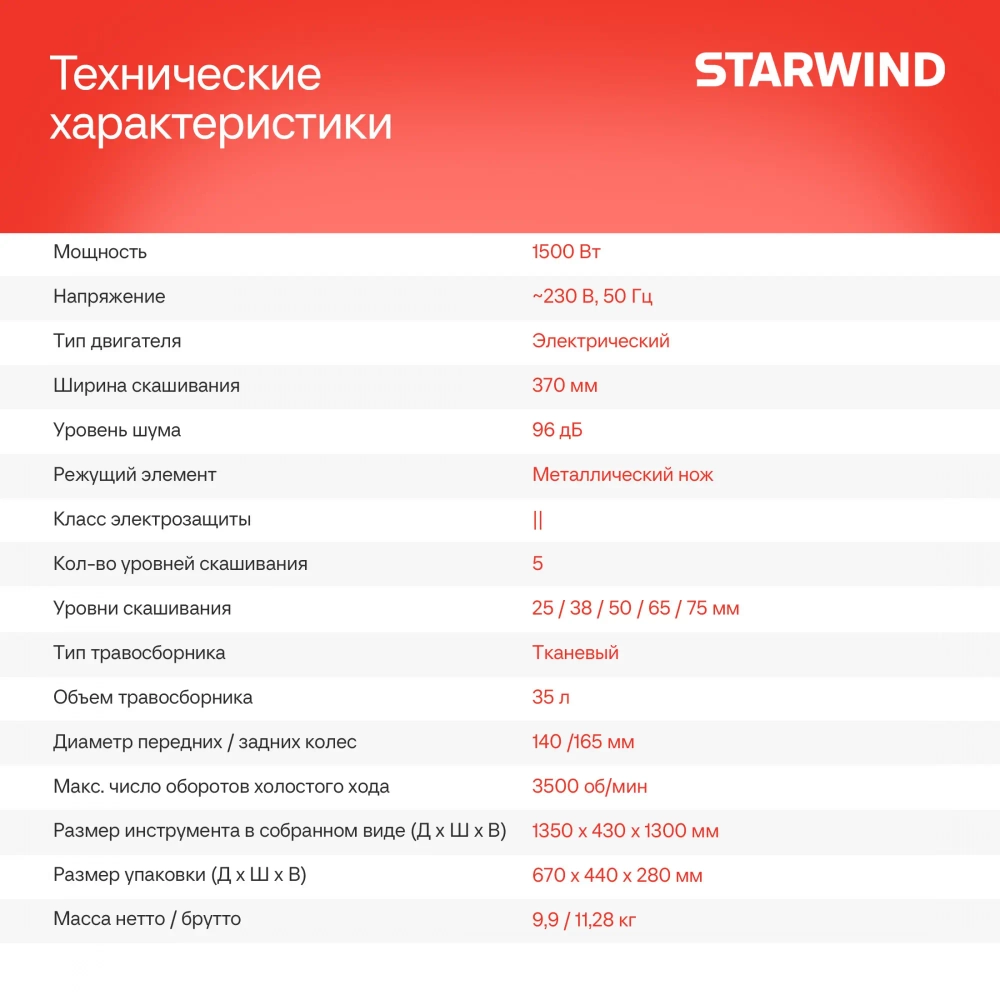 Газонокосилка Starwind ELM-1500