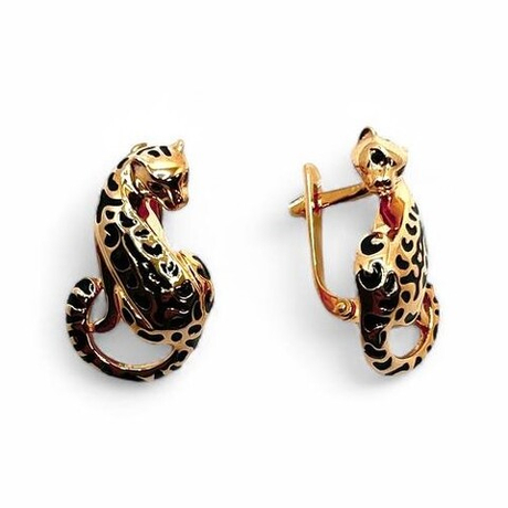 Серьги Леопард из золота с эмалью