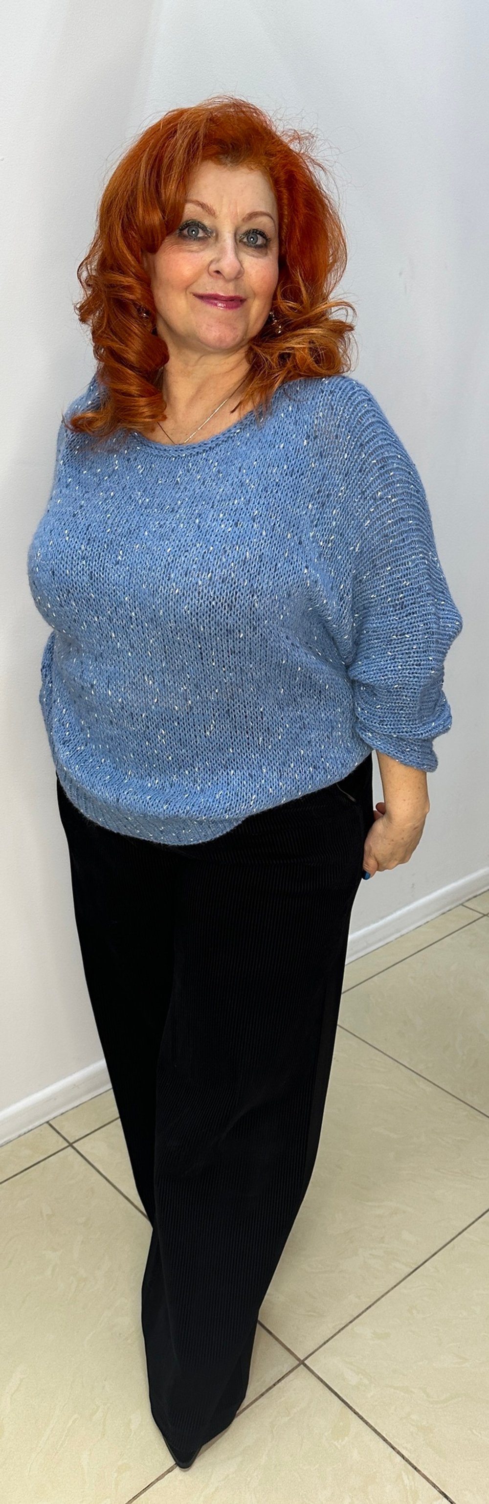 Итальянский синий меланжевый блузон-джемпер