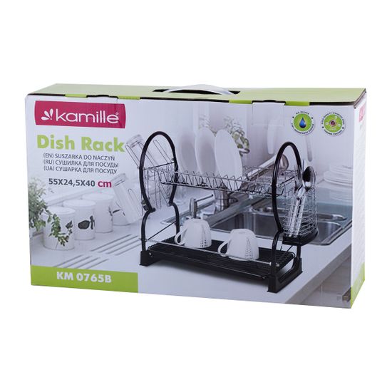 Сушилка для посуды двухъярусная черная Kamille KM-0765B