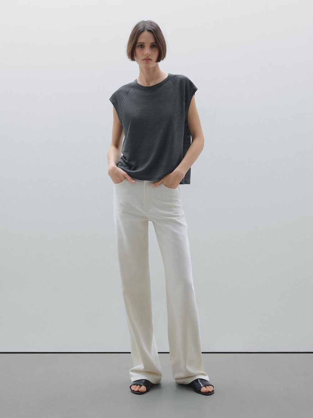 Massimo Dutti Футболка из 100% льна, свинцовый