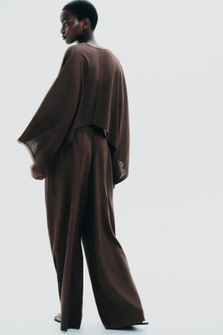 ZARA БРЮКИ ИЗ ЛЬНА, КОРИЧНЕВЫЙ