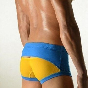 Мужские трусы хипсы синие с желтой сеткой DOOP Blue&Yellow Trunk