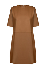 Бежевое кожаное платье