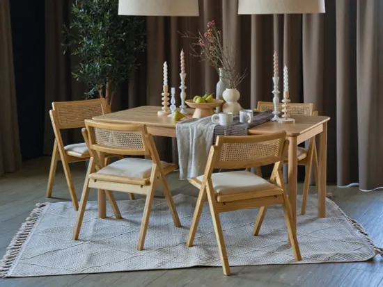 Стул Bali деревянный спинка из ротанга и льна 