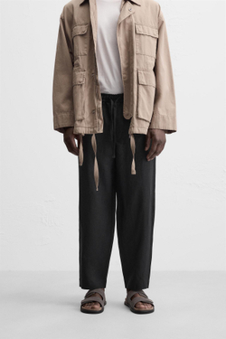 ZARA БРЮКИ ИЗ 100% ЛЬНА, ЧЕРНЫЙ